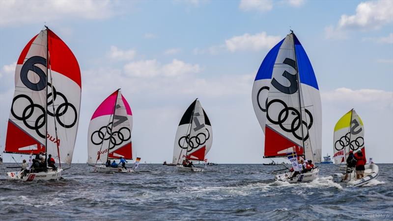 Royal Danish Yacht Club, helmed by former Olympian Henriette Koch, moves ahead of fellow Danes representing Hellerup Sejlklub, at day two of the first ever event in the Women's Sailing Champions League photo copyright www.segel-bilder.de / Kiel Week taken at Kieler Yacht Club and featuring the IRC class