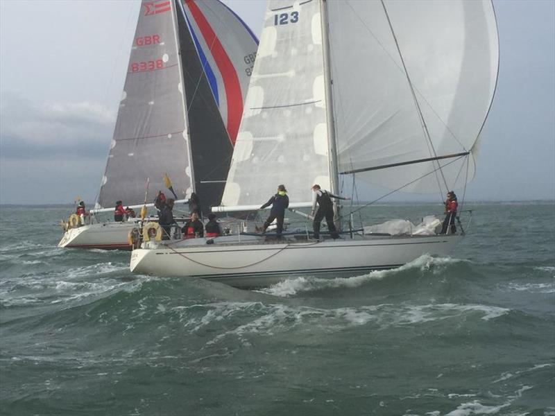Xara and With Alacrity after the JOG Alderney start photo copyright Kate Cope taken at  and featuring the IRC class