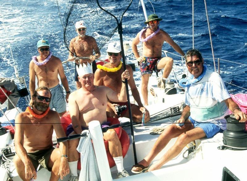 Fred Kirschner (far right) and crew enjoying their equator crossing on Kathmandu in TPYC's 1994 LA-Tahiti Race - photo © Tom Fisher