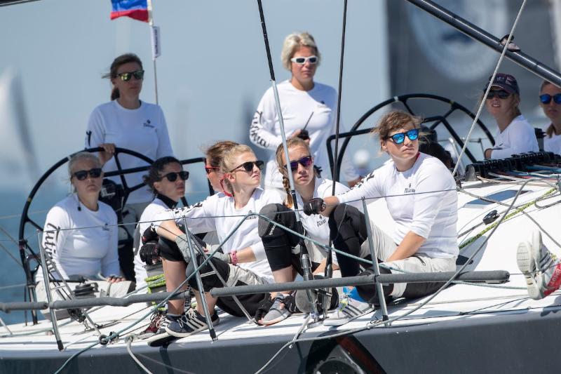 Tutima all-girls team focusing on a long race ahead of light air sailing - The Hague Offshore Sailing World Championship 2018 photo copyright Sander van der Borch taken at Jachtclub Scheveningen and featuring the IRC class