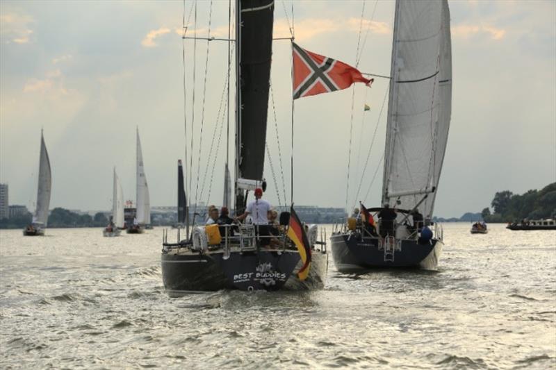 AAR participants are flying the NRV pennant during the big farewell parade photo copyright Michael Meyer / AAR taken at Royal Bermuda Yacht Club and featuring the IRC class