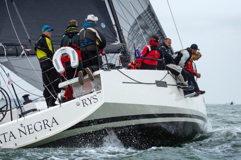 Currently leading IRC overall, Giles Redpath's Lombard 46 Pata Negra heads out of the Solent after the RYS start - photo © James Tomlinson / RORC