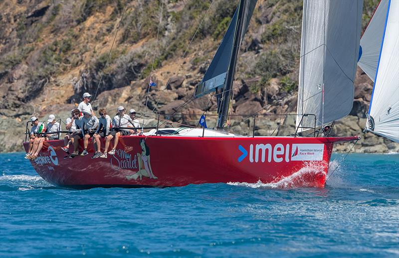 Mis Scarlet runs the Long Island shore - Hamilton Island Race Week 2018 photo copyright Crosbie Lorimer taken at Hamilton Island Yacht Club and featuring the IRC class