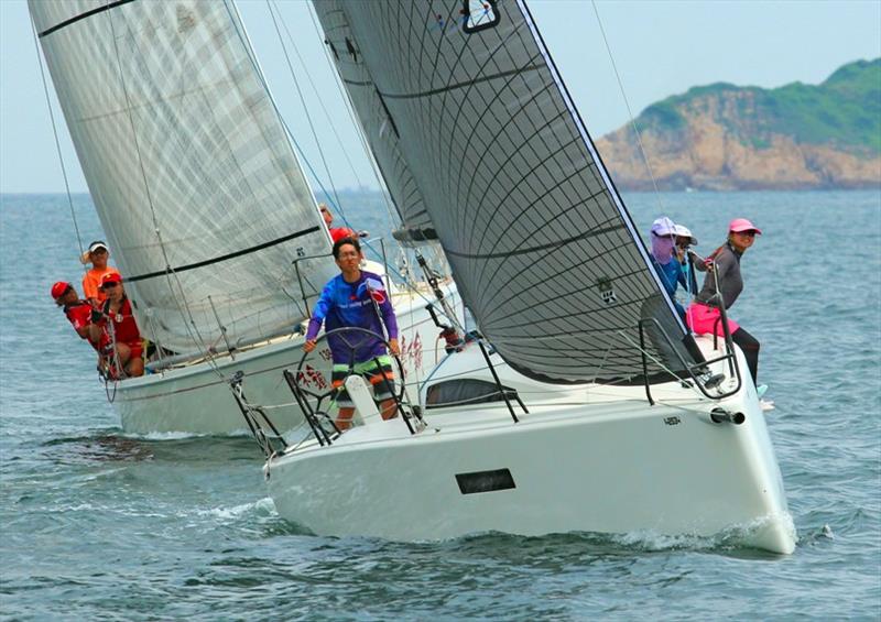 Lazy Piggy leads Temujin to the finish for handicap honours - UK Sailmakers Typhoon Series , Race 8 photo copyright Event Media taken at Hebe Haven Yacht Club and featuring the IRC class