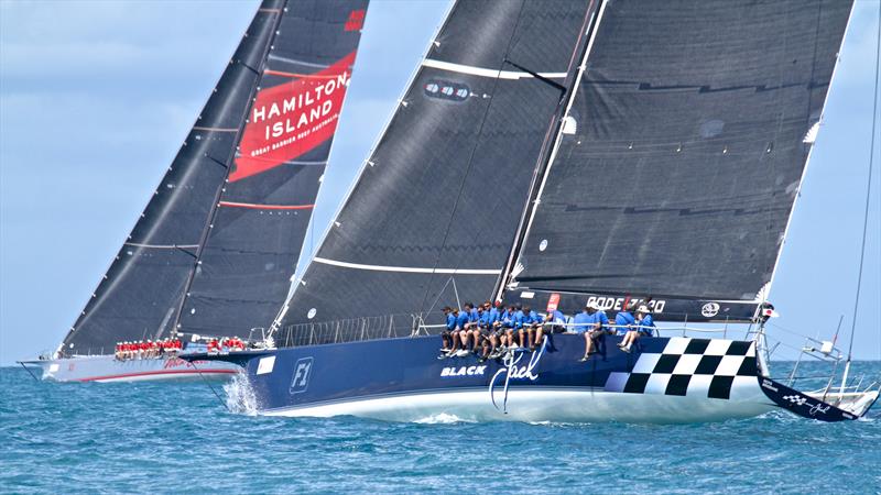 Black Jack chases on Wild Oats XI's hip - Hamilton Island Race Week - Day 6 - photo © Richard Gladwell