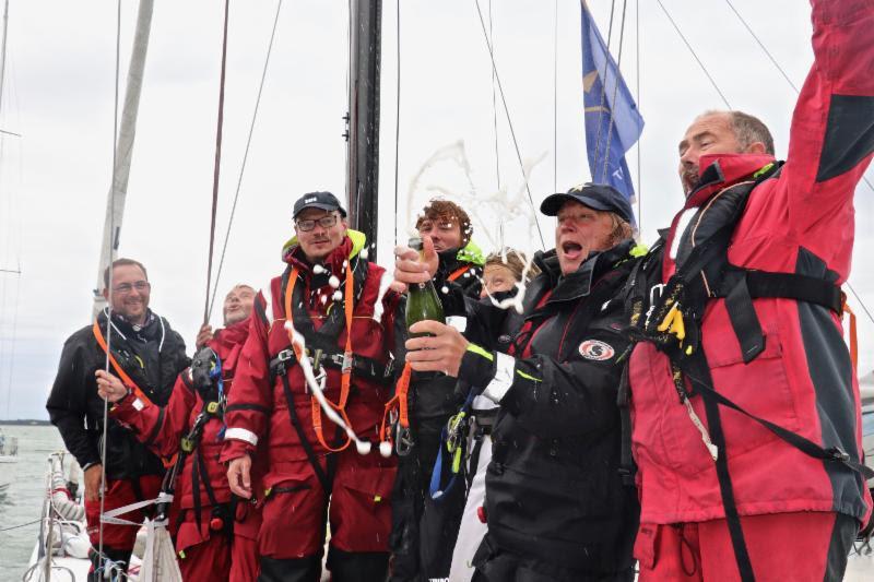 Ari Kaensaekoski's team on the Class40 Fuji were elated to finish the race photo copyright Louay Habib taken at Royal Ocean Racing Club and featuring the IRC class