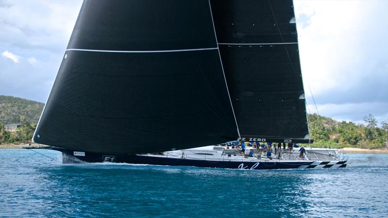 Black Jack creates a solar eclipse in Dent Passage heading for the finish - Hamilton Island Race Week - Day 6 - photo © Richard Gladwell