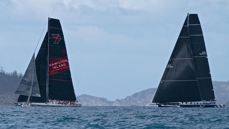 Wild Oats XI and Black Jack - tacking and furling - Baynham Island - Hamilton Island Race Week - Day 6 photo copyright Richard Gladwell taken at Hamilton Island Yacht Club and featuring the IRC class