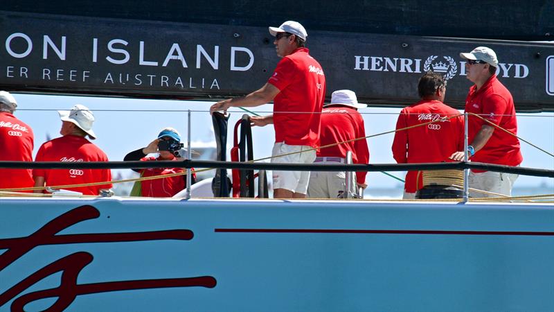 Mark Richards adjusts the canting keel - with Nic Douglass in front with the video camera -Wild Oats XI - Hamilton Island Race Week - Day 6 - photo © Richard Gladwell