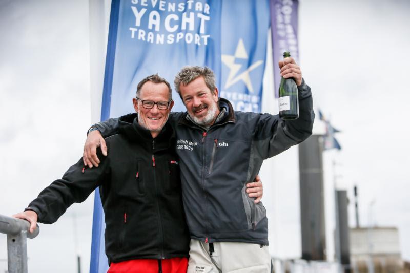 Celebrations after having a blast and a laugh together during the race: Tim Winsey (L) and Charles Emmett (R) photo copyright Paul Wyeth taken at Royal Ocean Racing Club and featuring the IRC class