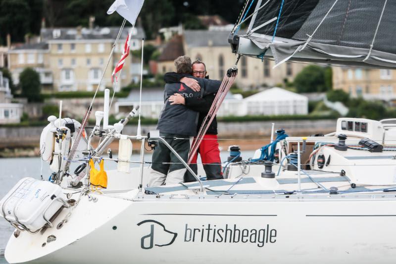 Ticked that box! Charles Emmett and Tim Winsey complete the race and win IRC 4 photo copyright Paul Wyeth taken at Royal Ocean Racing Club and featuring the IRC class