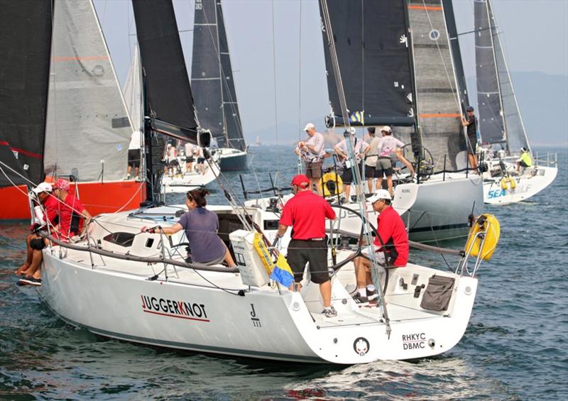 Richard van den Berg steers Juggerknot out of the chaos – UK Sailmakers Typhoon Series , Race 9 photo copyright Fragrant Harbour taken at Hebe Haven Yacht Club and featuring the IRC class