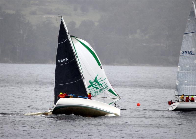 A sharp south-westerly gust caught this crew unprepared in the Cock of the Huon Race photo copyright Peter Watson taken at Derwent Sailing Squadron and featuring the IRC class