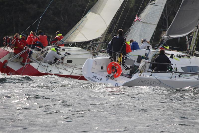 Redback and Philosopher racing boat for boat on the Huon River. - photo © Peter Campbell