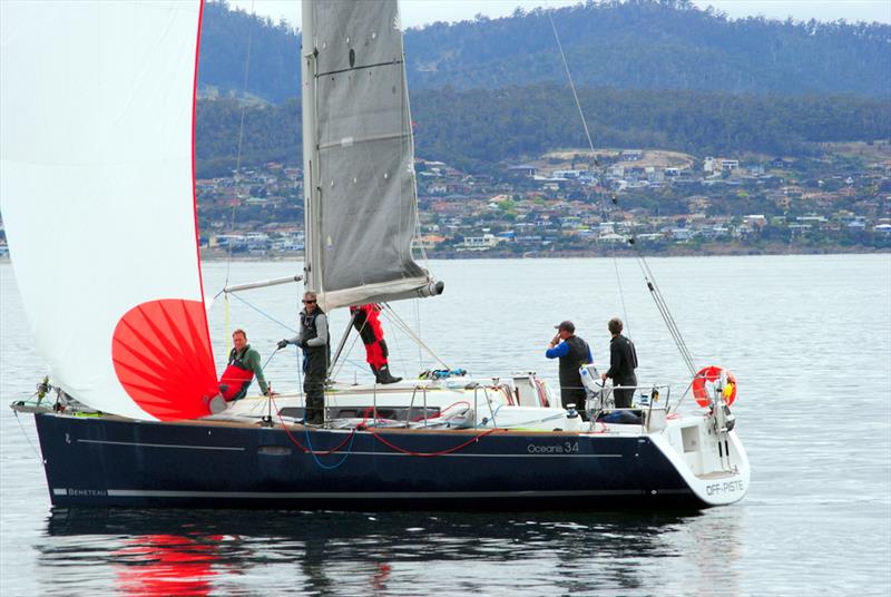 Off-Piste sailing backwards off Hobart's Long Beach….this cost her a win in the Maria Island Race - photo © Peter Campbell