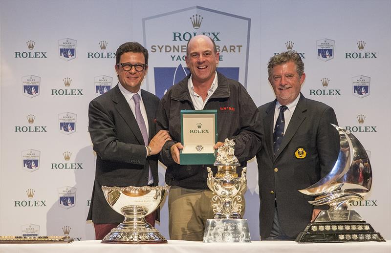 Prizegiving ceremony Overall winner Patrick Boutellier (Rolex Australia), Matt Allen (Ichi Ban) and John Markos (CYCA Commodore) photo copyright Stefano Gattini taken at Cruising Yacht Club of Australia and featuring the IRC class