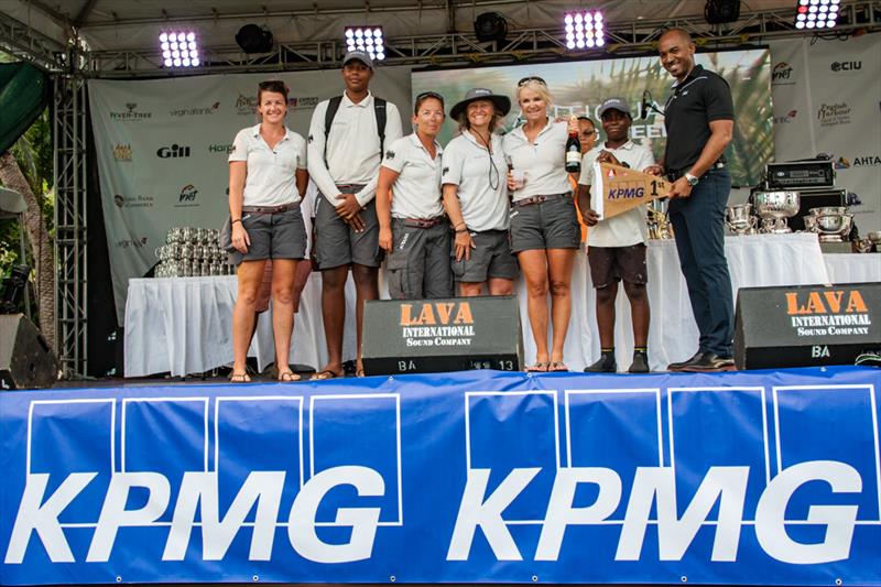 Antiguan youths Maurice Belgrave and Anthony Hall on the podium at KPMG Race Day as part of Team Sojana photo copyright Antigua Sailing Week taken at Antigua Yacht Club and featuring the IRC class
