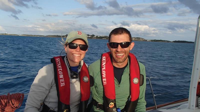 Bob Lally '08 and his wife Kathryn just after finishing the Newport Bermuda Race in 2018 photo copyright Newport Bermuda Race taken at Royal Bermuda Yacht Club and featuring the IRC class