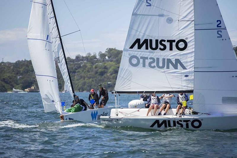 Frankie Dair and his team racing James Wilson and his team during the finals of the Musto International Youth Match Racing Regatta - photo © Cruising Yacht Club of Australia