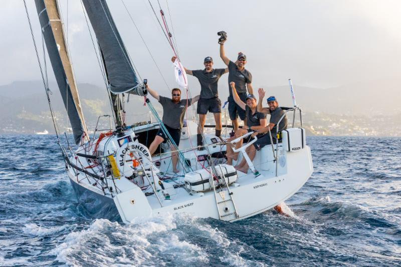 Second overall after IRC time correction for the smallest boat in the competition: Trevor Middleton's Sun Fast 3600 Black Sheep. Jacob Carter, Matthew Morton, Paul Hardy, Joe Simmons, Trevor Middleton - 2018 RORC Transatlantic Race photo copyright RORC / Arthur Daniel taken at Royal Ocean Racing Club and featuring the IRC class