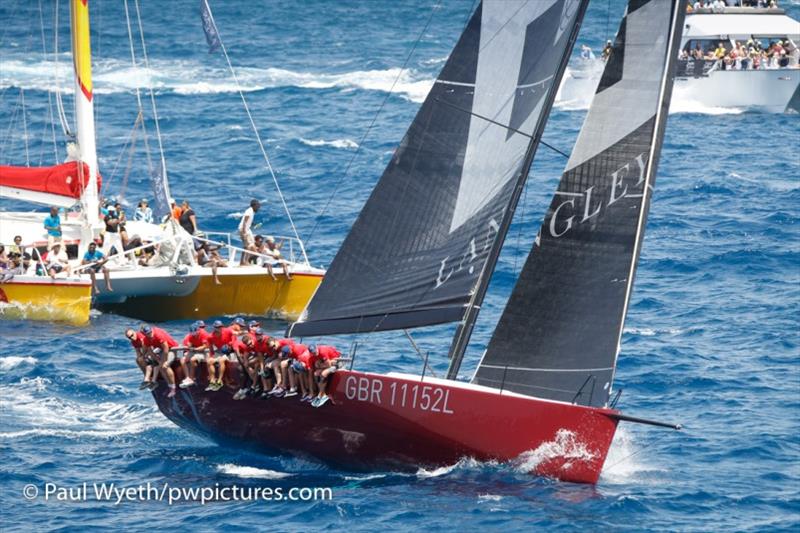 Chase The Race spectators enjoying the close encounter with Scarlet Oyster - Antigua Sailing Week - photo © Paul Wyeth / www.pwpictures.com