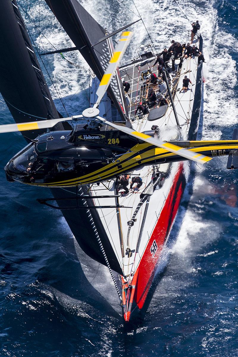 Andrea's favourite image - boat and chopper - my favourite part is the heat haze from the burnt kerosene out of the turbine - 2018 RSHYR photo copyright Andrea Francolini taken at Cruising Yacht Club of Australia and featuring the IRC class