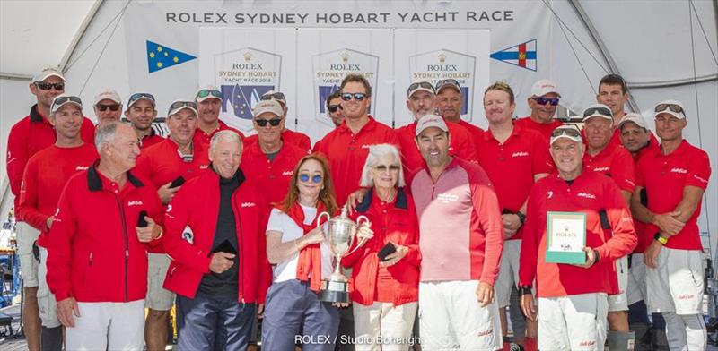 The crew and supporters of Wild Oats XI with the John H. Illingworth Challenge Cup and Rolex Timepiece - Rolex Sydney Hobart Yacht Race 2018 photo copyright Rolex / Studio Borlenghi taken at Cruising Yacht Club of Australia and featuring the IRC class
