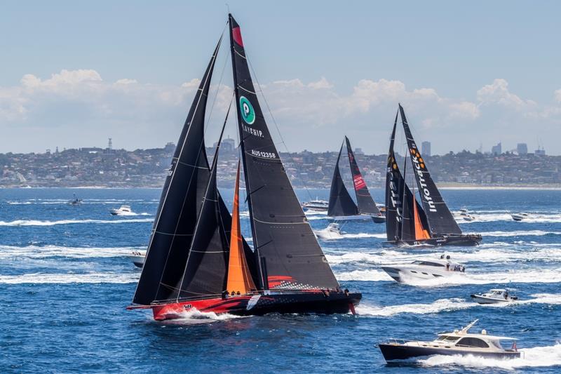 2018 Rolex Sydney Hobart Yacht Race record holder Comanche, wild oats xi and infotrack shortly after the start photo copyright Rolex / Studio Borlenghi taken at Cruising Yacht Club of Australia and featuring the IRC class