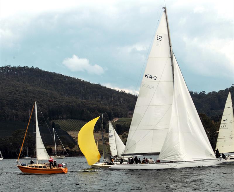 Gretel II towers above other yachts in the Cygnet Regatta Weekend photo copyright Jessica Coughlan taken at Port Cygnet Sailing Club and featuring the IRC class