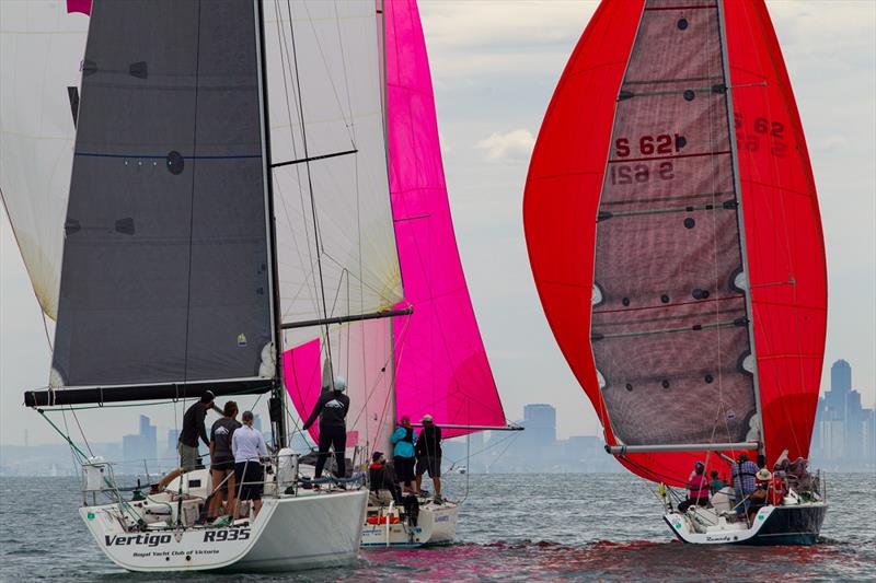 Vertigo, Salamander III and Remedy in close contact during the PPWCS - Women in Sailing Challenge photo copyright Bruno Cocozza taken at Royal Melbourne Yacht Squadron and featuring the IRC class