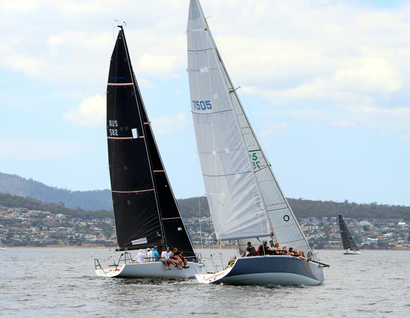 2019 Combined Clubs Summer Pennant Race - Heatwave  (Matthew Keal) and Assagai (Chris Sheehan) racing on the Derwent - photo © Peter Watson