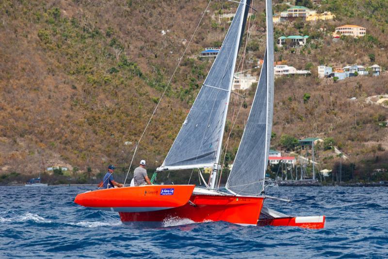 Whoop Whoop! Kevin Rowletter's Corsair f27 iame third in class today and is part of the growing sportboat multihull class in the BVI Spring Regatta - Round Tortola Race 2019 photo copyright Alastair Abrehart taken at Royal BVI Yacht Club and featuring the IRC class
