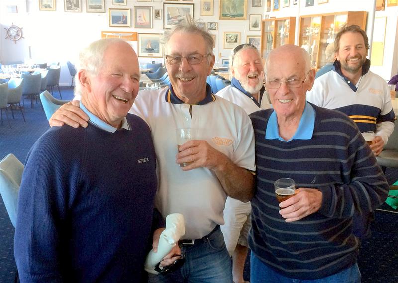 Don Calvert celebrates with Rod and Roger Jackman at the Royal Yacht Club of Tasmania this evening - Combined Club Summer Pennant Race 2019 photo copyright Leigh Edwards taken at Derwent Sailing Squadron and featuring the IRC class