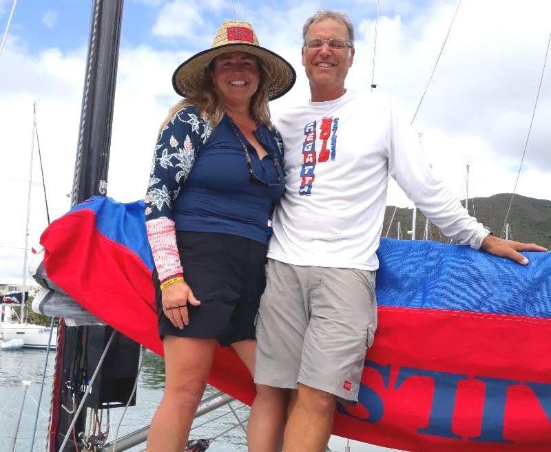 Fulfilling a retirement dream - Dave Garman with girlfriend Kristen on ID35 Such Fast - BVI Spring Regatta 2019 photo copyright Michelle Slade / BVISR taken at Royal BVI Yacht Club and featuring the IRC class