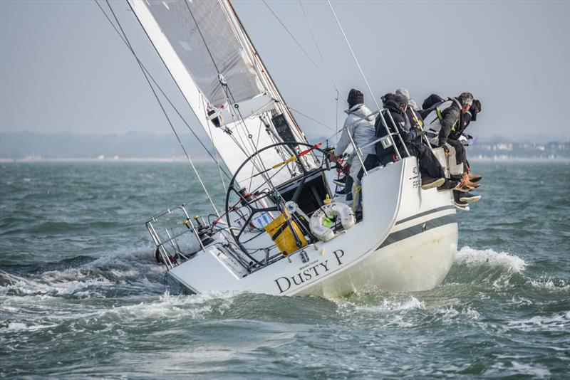 Dusty P on day 3 of the Helly Hansen Warsash Spring Series photo copyright Andrew Adams / www.closehauledphotography.com taken at Warsash Sailing Club and featuring the IRC class