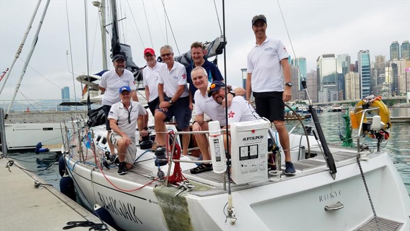 Jubilant Blackjack crew as they prepare to leave (for a second time). Boat fixed and ready to go - Hong Kong to Puerto Galera Yacht Race 2019 photo copyright RHKYC / Dilys Wong taken at Royal Hong Kong Yacht Club and featuring the IRC class