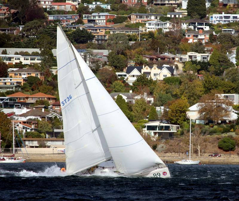 Midnight Rambler reaching in a 30 knot SW gust on the River Derwent today - 2019 Derwent Sailing Squadron Autumn Short-Handed Series - photo © Peter Watson