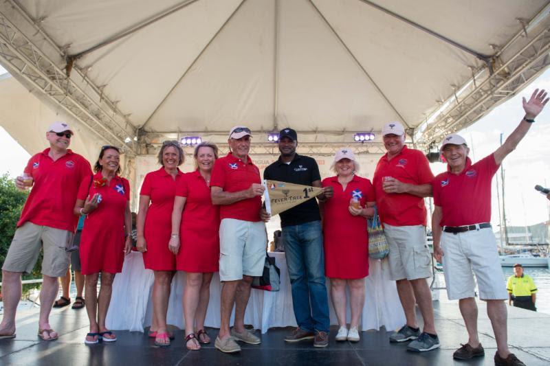 Galbraith brothers on the Oyster 53 Jigsaw at the Fever-Tree prizegiving - Antigua Sailing Week 2019 photo copyright Ted Martin taken at Antigua Yacht Club and featuring the IRC class