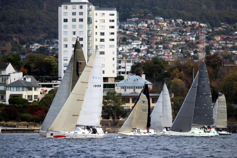 Autumn Short-Handed Series on Hobart's River Derwent has drawn a fleet of 40 boats, pictured passing historic Battery Point photo copyright Peter Watson taken at Derwent Sailing Squadron and featuring the IRC class