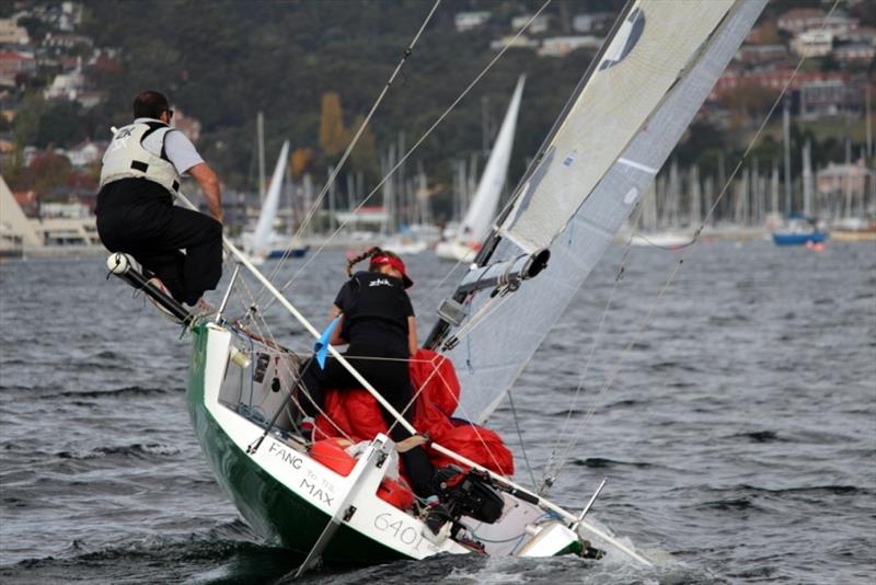 It was Fang to the Max(imum) for John Wearne and Lucy Rees in winning Division 2 (spinnaker, two-handed) in the freshening southerly photo copyright Peter Watson taken at Derwent Sailing Squadron and featuring the IRC class
