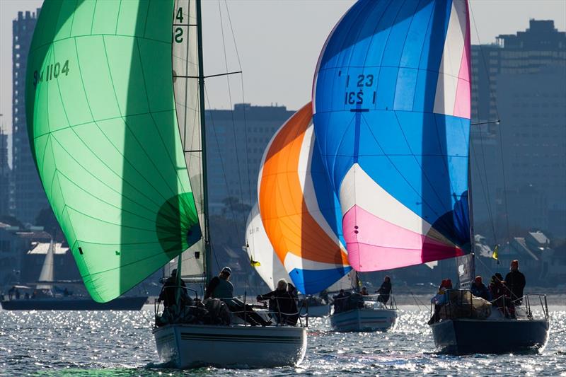 Downwind with Melbourne city backdrop - Australian Women's Keelboat Regatta photo copyright Bruno Cocozza / AWKR taken at Royal Melbourne Yacht Squadron and featuring the IRC class