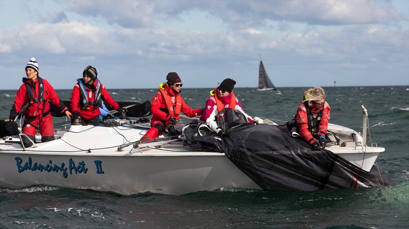 South Australian 11 Metre One Design, Balancing Act 2 (Janet Thornley) after its rig broke - Final Day - Australian Women's Keelboat Regatta photo copyright Bruno Cocozza taken at Royal Melbourne Yacht Squadron and featuring the IRC class