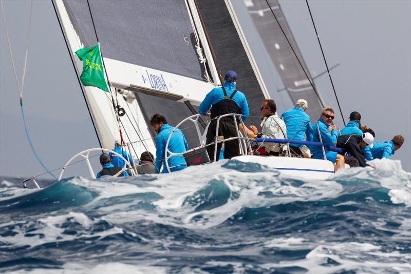 Jean-Pierre Barjan's Lorina 1895 disappears in the waves shortly after today's start. - 2019 Rolex Giraglia photo copyright IMA / Studio Borlenghi taken at Yacht Club Italiano and featuring the IRC class