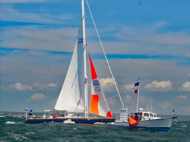 Machbuster, the last boat to start in Class A, was flying an orange and white storm jib, prepared for the worst. She's a Little Harbor 70 skippered by Eugene Berardi from Kingston, NY photo copyright Talbot Wilson taken at Beverly Yacht Club and featuring the IRC class