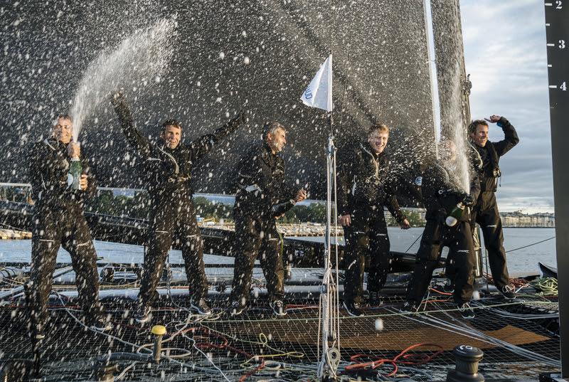 Ladycat powered by Spindrift racing celebrates its victory at the Bol d'Or Mirabaud photo copyright Chris Schmid / Spindrift Racing taken at  and featuring the IRC class