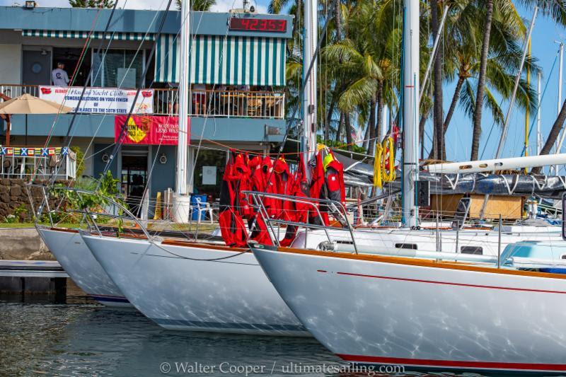 Drying out on Cal 40 row at Hawaii YC - Transpac 50 - photo © Walt Cooper / Ultimate Sailing