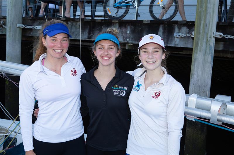 Winners Mooloolaba Youth (Lto R) Paris Van Den Herik, Sarah Johnson and Emily McGregor photo copyright Trish Wilson taken at Mooloolaba Yacht Club and featuring the IRC class