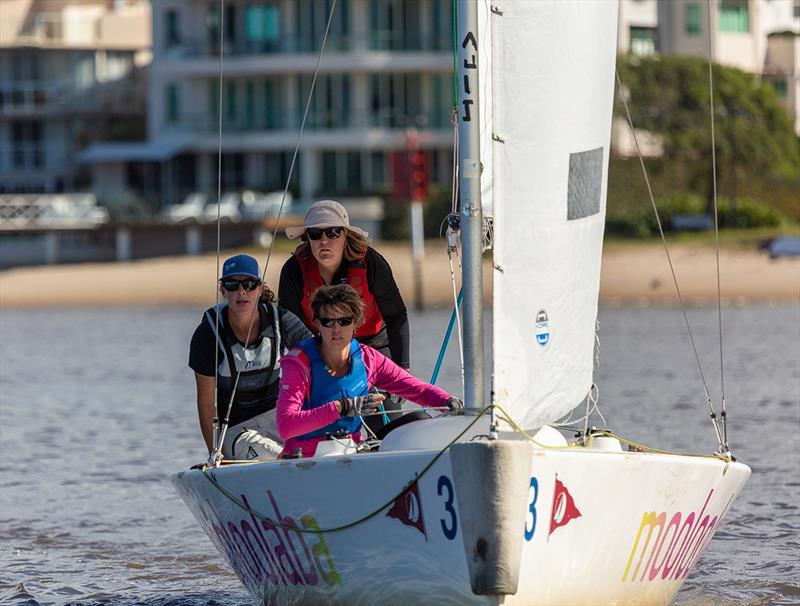 Second place winners, team Backstitch, with (LtoR) Stacey Jackson, helm Kristen Davidson and Carmen Barney on bow. - photo © Trish Wilson