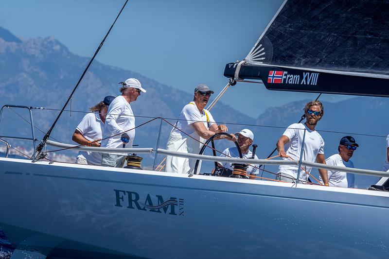 King Harald V of Norway, at the helm of Fram XVIII - 38 Copa del Rey MAPFRE photo copyright Nico Martínez / Copa del Rey MAPFRE taken at  and featuring the IRC class