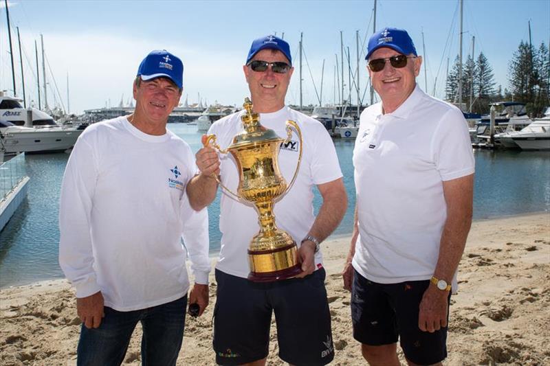 Envy Scooters' Barry Cuneo (centre), the overall winner of the 2019 Noakes Sydney Gold Coast, with (left) Sean Langman, Managing Director of Noakes Group, and Noel Cornish, Vice Commodore of the Cruising Yacht Club of Australia, pictured at Southport YC photo copyright Cruising Yacht Club of Australia taken at Cruising Yacht Club of Australia and featuring the IRC class